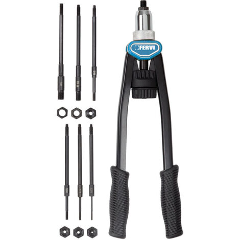REMACHADORA A DOS MANOS PARA TUERCAS REMACHABLES M3-M12 7 BOQUILLAS FERVI 0455