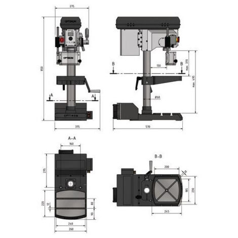 Taladro con variador 1,3 CV / 1 kW / 230 V OPTIMUM DX17V