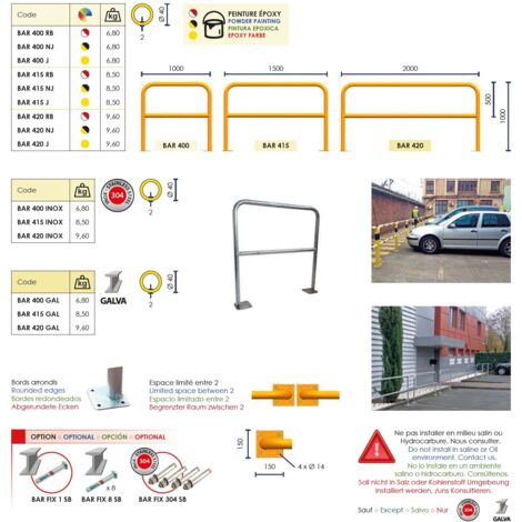 Barrera de seguridad 1500x1000mm Amarillo Ø 40mm METALWORKS BAR415J