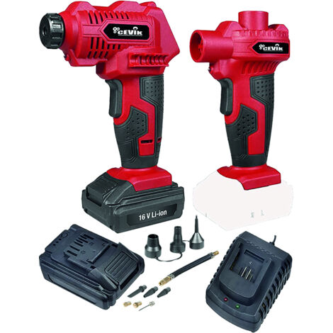Cevik – Soplador compresor de aire a batería 16V – Inflado de alta presión hasta 7 bar – Display digital – Incluye 5 boquillas y maletín (1/6)