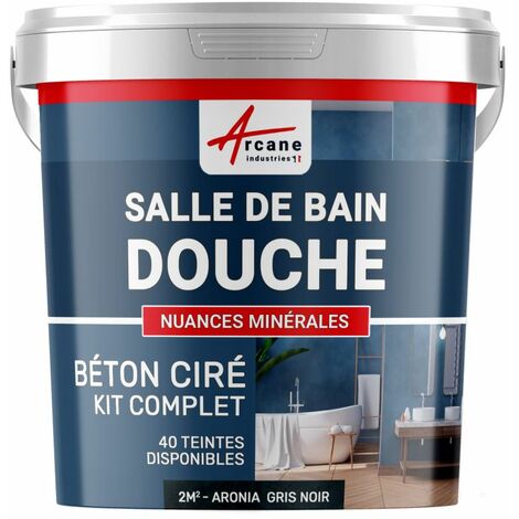 BETON CIRÉ: Kit BETONBESCHICHTUNG | KUNSTHARZ-BETON  Badezimmer begehbare Dusche - Wasserdichte Beschichtung - Aronia - Grey Noir - 2 m²-Kit (2 Schichten)