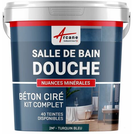 BETON CIRÉ: Kit BETONBESCHICHTUNG | KUNSTHARZ-BETON  Badezimmer begehbare Dusche - Wasserdichte Beschichtung - Turquin-Blau - 2 m²-Kit (2 Schichten)