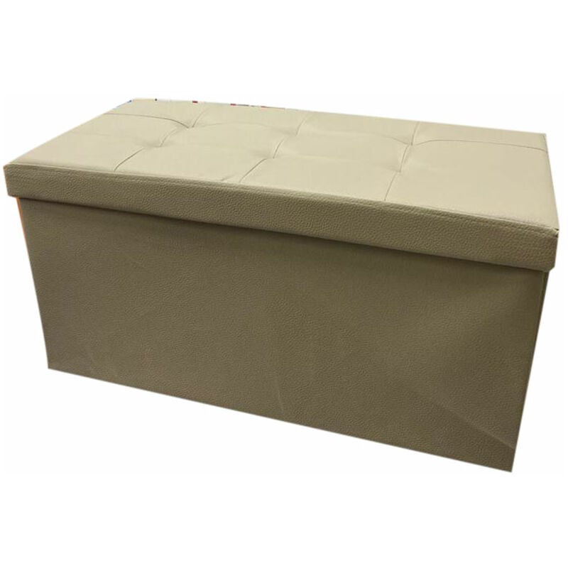 POUF CONTENITORE ECOPELLE CUBO PIEGHEVOLE 35X35X35 CM BEIGE 4 PUNTI  TRAPUNTATO