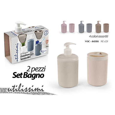 Set accessori da bagno in ceramica 4 pezzi, portaspazzolino, dispenser  sapone,piattino porta sapone e bicchiere da lavandino colori assortiti  bianco o