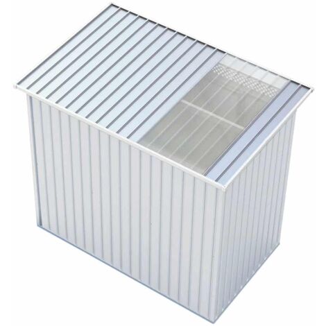 Gartenhaus aus Metall Gardiun Rutland 3,93 m² Außenfläche 142x277x184 cm Verzinkter Stahl Silver/Weiß