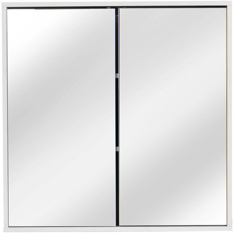 60X60CM Bathroom White Cabinet Storage Mirror Double Door Cupboard Wall Mounted