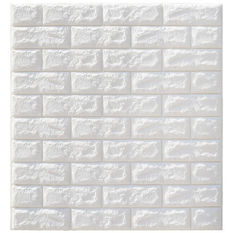 5PCS 3D Wall Sticker DIY Brick Foam Waterproof Wallpaper 70x77CM White