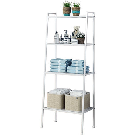 4-Tier Bookcase Storage Ladder Bookshelf Leaning Wall Shelf Shelving White
