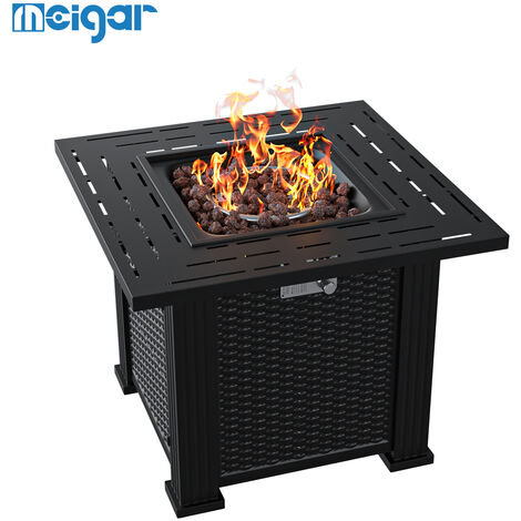 Square Gas Firepit Patio Heater Garden Burner Fireplace W/ Lava Rock & Cover
