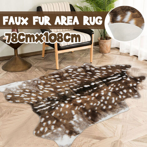Faux Fur Sika Deer Print Animal Skin Carpet Floor Mat Furry Plush Rug Home Decor 
