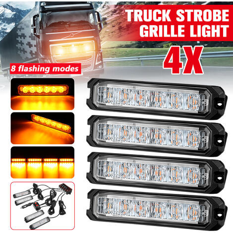 4 x 6 LED Amber Strobe Flashing Grille Lights Car Truck Beacon Lamps 12V 24V