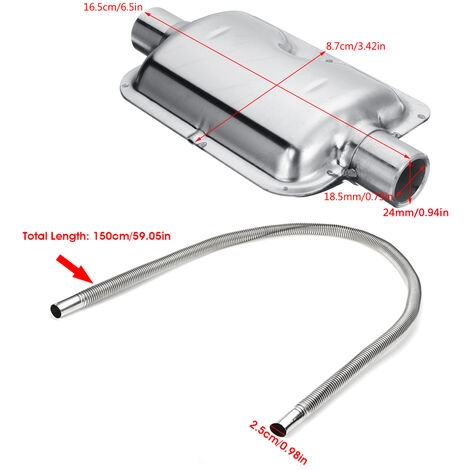150cm Stainless Steel Exhaust Pipe & 24mm Silencer Car Parking