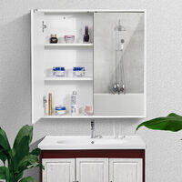 60X60CM Bathroom White Cabinet Storage Mirror Double Door Cupboard Wall Mounted