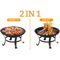 Round Fire Pit BBQ Grill Patio Garden Bowl Outdoor Camping Heater Log Burner