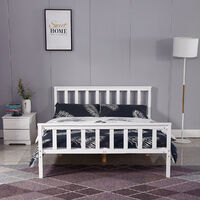 Double Wood Bed Frame Standard Solid Wooden 4Ft6 148*82*198cm White