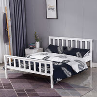 Double Wood Bed Frame Standard Solid Wooden 4Ft6 148*82*198cm White