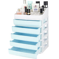 5 Tiers Makeup Storage Organizer Case Box Display Acrylic Drawer Blue