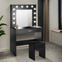 Makeup Desk Dressing Table w/LED Lighted Mirror+Drawer+Stool Black