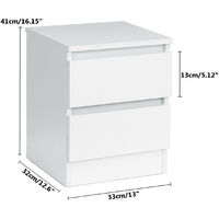 Chest of Drawers 2 Drawers 41*32*33cm White Bedside Table Cabinet Nightstand