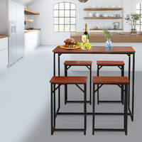 Bar Table and 4 Stools Set Breakfast Dining Table Kitchen Brown