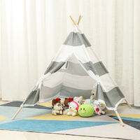Teepee Tent Kids Cotton Canvas Pretend Play House(grey+white)