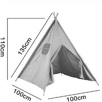 Teepee Tent Kids Cotton Canvas Pretend Play House(grey+white)
