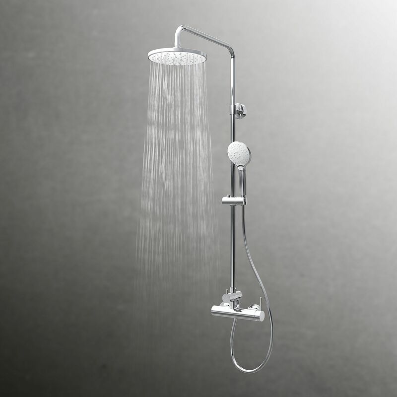 3-in-1 Duschsystem Mit Regendusche & Handbrause – Massiv-Messing, Thermostatisch, 25,4 Cm Für Wandmontage