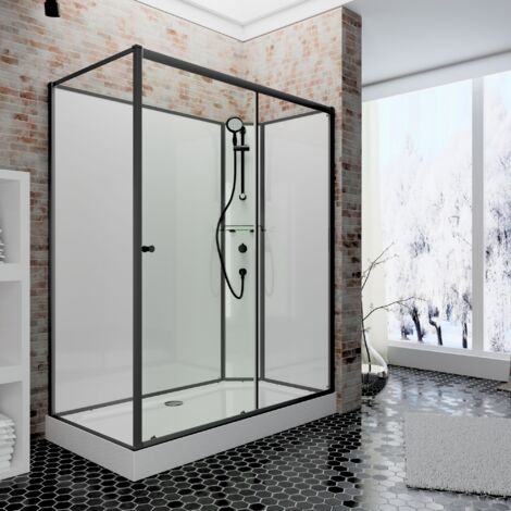 Schulte Komplettdusche Ibiza, 5 mm ESG Sicherheitsglas, Profile & Duschsystem der Fertigdusche Mattschwarz, Rückwände & Duschwanne weiß, Größe: 90 x 120 x 204 cm, Version rechts