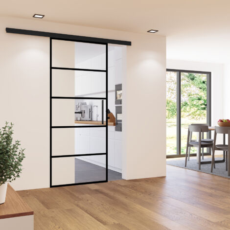 Glasschiebetür klar Schiebetür Industriedesign schwarz Softclose 880 x 2035 - Stabgriff
