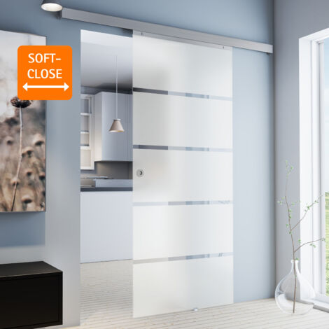 Tür Schiebetür Glas Blockstreifen 1025 x 2200 Zimmertür Glasschiebetür - Griffmuschel