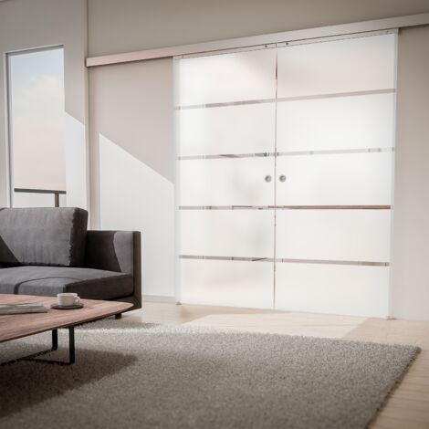 Tür doppelflügelige Schiebetür Glas Blockstreifen 1760 x 2035 Zimmertür Glasschiebetür - Griffmuschel