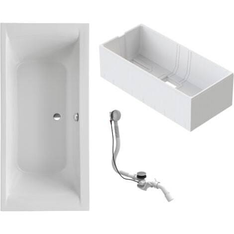 Schulte Badewanne Onda - 190x80 cm, aus hochwertigem Sanitäracryl, Weiß glänzend, Komplett Set inkl. Wannenträger und Ablauf