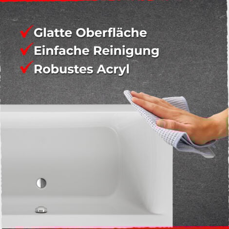 Schulte Badewanne Onda - 190x80 cm, aus hochwertigem Sanitäracryl, Weiß glänzend, Komplett Set inkl. Wannenträger und Ablauf