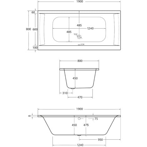 Schulte Badewanne Onda - 190x80 cm, aus hochwertigem Sanitäracryl, Weiß glänzend, Komplett Set inkl. Wannenträger und Ablauf