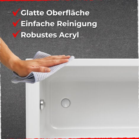 Schulte Badewanne Como - 170x70 cm, aus hochwertigem Sanitäracryl, Weiß glänzend, Komplett Set, inkl. Wannenträger und Ablauf