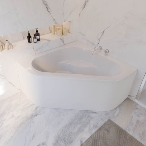 Schulte Eckbadewanne Garda - 135x135 cm, aus hochwertigem Sanitäracryl, Weiß glänzend, Komplett Set inkl. Schürze, Fußgestell und Ablauf