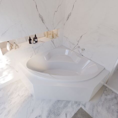 Schulte Eckbadewanne Coralia - 140x140 cm, aus hochwertigem Sanitäracryl, Weiß glänzend, Komplett Set inkl. Schürze, Fußgestell und Ablauf