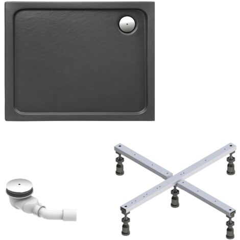 Schulte Duschwanne Adria 100x90 cm - Komplett Set mit Fußgestell und Ablaufgarnitur - Hochwertiges Sanitäracryl in Anthrazit