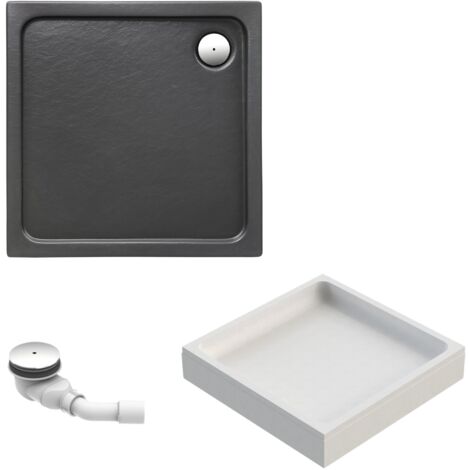 Schulte Duschwanne Adria - aus hochwertigem Sanitäracryl, Komplett Set inkl. Wannenträger und Ablauf, Farbe: Anthrazit, Größe: 90 x 90 cm