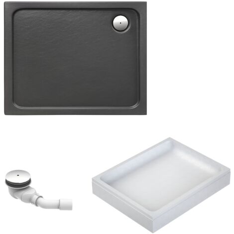 Schulte Duschwanne Adria - aus hochwertigem Sanitäracryl, Komplett Set inkl. Wannenträger und Ablauf, Farbe: Anthrazit, Größe: 120 x 80 cm