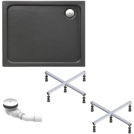 Schulte Duschwanne Adria 140x90 cm - Komplett Set mit Fußgestell und Ablaufgarnitur - Hochwertiges Sanitäracryl in Anthrazit