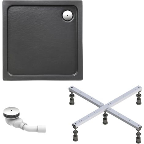 Schulte Duschwanne Adria 90x90 cm - Komplett Set mit Fußgestell und Ablaufgarnitur - Hochwertiges Sanitäracryl in Anthrazit
