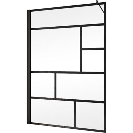 Duschwand Alexa Style 2.0 Black Style Walk In mit Dekor von Schulte, 6 mm Sicherheitsglas (ESG) Atelier 1, Profilfarbe: Schwarz,  140 x 200 cm, inkl. fixil Beschichtung