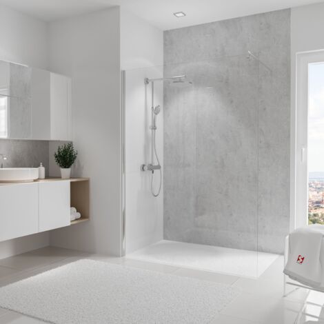 Schulte Duschrückwand DecoDesign - Hochglanz Wandverkleidung, Fliesenersatz, fugenfrei, Größe: 150 x 255 cm, Stein Grau Hell