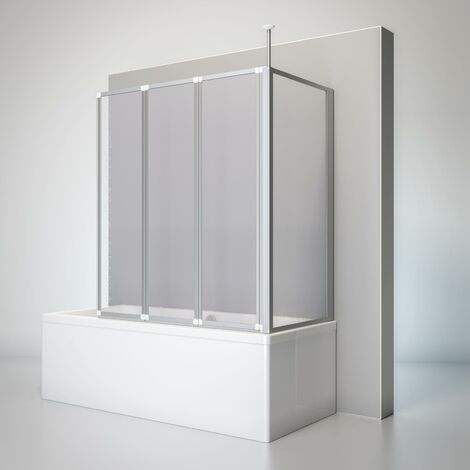 2x3-teilig faltbar 140 cm hoch Kunstglas Tropfen-Dekor Schulte Duschabtrennung München geschlossene Duschkabine für Badewanne alpin-weiß