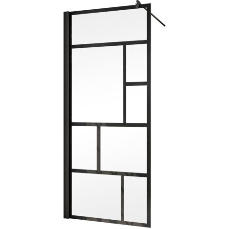 Duschwand Alexa Style 2.0 Black Style Walk In mit Dekor von Schulte, 6 mm Sicherheitsglas (ESG) Atelier 1, Profilfarbe: Schwarz, 90 x 200 cm, ohne fixil Beschichtung