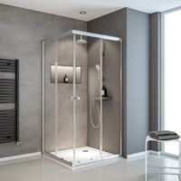 Schulte Duschkabine Sunny Eckeinstieg mit Schiebetüren, variabel von 75 - 90 cm, 180 cm, Montage auf Duschwanne oder Fliese, Profilfarbe Silberfarben, 4 mm Sicherheitsglas (ESG) Klar Hell