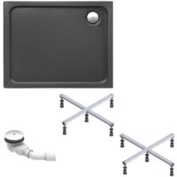 Schulte Duschwanne Adria 140x90 cm - Komplett Set mit Fußgestell und Ablaufgarnitur - Hochwertiges Sanitäracryl in Anthrazit