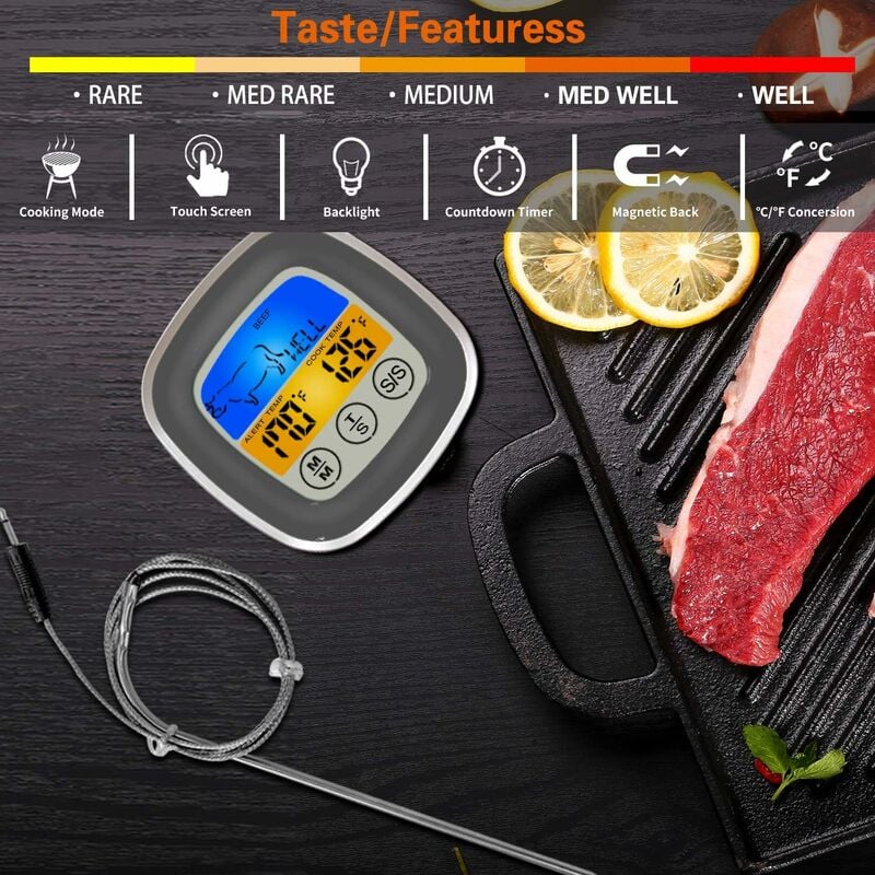 Thermomètre de cuisson, thermomètres de cuisine Thermomètre numérique  numérique avec longue sonde et écran LCD pour la nourriture, la viande,  l'huile, le lait, le vin, le barbecue et le wat chaud