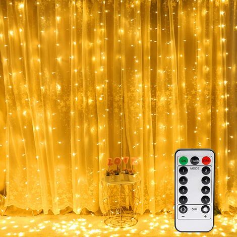 Rideau Lumineux, Fenêtre Guirlandes Lumineuses 300 LED 3m3m, 8 Modes d'Eclairage, Ambiance pour Décoration Nol, Mariage, Anniversaire, Balcon, Terrasse, Chambre [Classe énergétique A+] - Blanc Chaud L